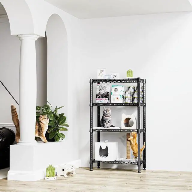 Alt view image 2 of 7 - M 1000 lbs 4 Tier Shelf Metal Storage Shelves Wire Rack Closet Organizers for Garage Kitchen Bathroom Laundry Black 11.8" D x 25.6" W x 45.5" H
