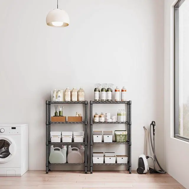 Alt view image 4 of 7 - M 1000 lbs 4 Tier Shelf Metal Storage Shelves Wire Rack Closet Organizers for Garage Kitchen Bathroom Laundry Black 11.8" D x 25.6" W x 45.5" H