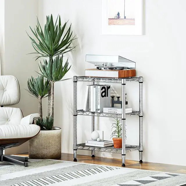Alt view image 2 of 7 - M 750 lbs 3 Tier Shelf Metal Storage Shelves Wire Rack Closet Organizers with PP Board for Garage Kitchen Bathroom Laundry Chrome 11.8" D x 21.7" W x 28.6" H