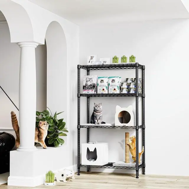 Alt view image 2 of 7 - M 1000 lbs 4 Tier Shelf Metal Storage Shelves Shelving Wire Rack Heavy Duty Closet Organizers for Garage Kitchen Bathroom Laundry Black 13.8" D x 35.4" W x 59.5" H
