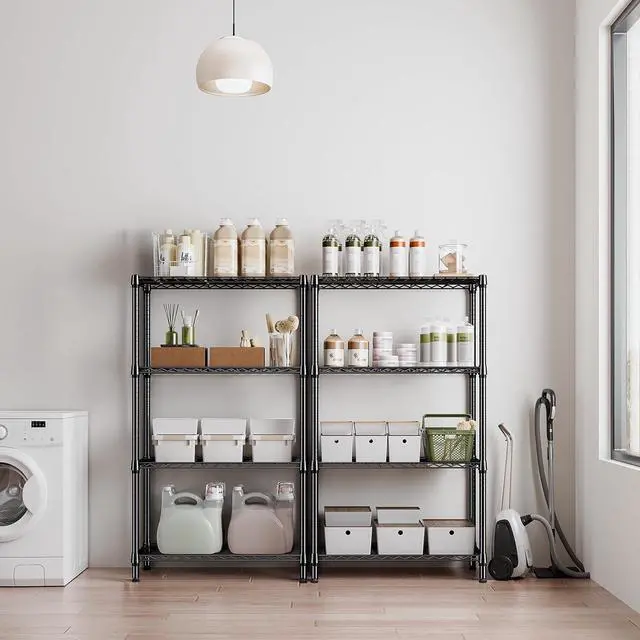 Alt view image 4 of 7 - M 1000 lbs 4 Tier Shelf Metal Storage Shelves Shelving Wire Rack Heavy Duty Closet Organizers for Garage Kitchen Bathroom Laundry Black 13.8" D x 35.4" W x 59.5" H