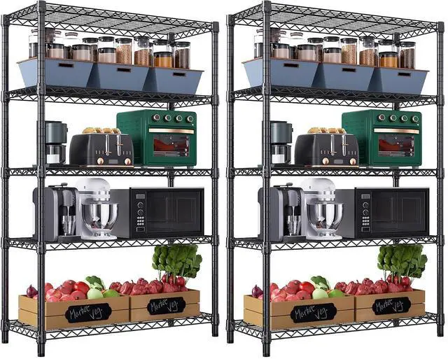 Main image of M 1750 lbs Steel Storage Shelving 5-Tier Utility Shelving Unit Steel Organizer Wire Rack for Home,Kitchen,Office,Garage, 1750 LBS Capacity 17.7" D x 47.2" W x 72.3" H (Pack of 2)