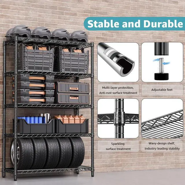 Alt view image 5 of 7 - M 1750 lbs Steel Storage Shelving 5-Tier Utility Shelving Unit Steel Organizer Wire Rack for Home,Kitchen,Office,Garage, 1750 LBS Capacity 17.7" D x 47.2" W x 72.3" H