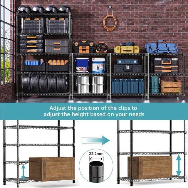 Alt view image 4 of 7 - M 1750 lbs Steel Storage Shelving 5-Tier Utility Shelving Unit Steel Organizer Wire Rack for Home,Kitchen,Office,Garage, 1750 LBS Capacity 17.7" D x 47.2" W x 72.3" H