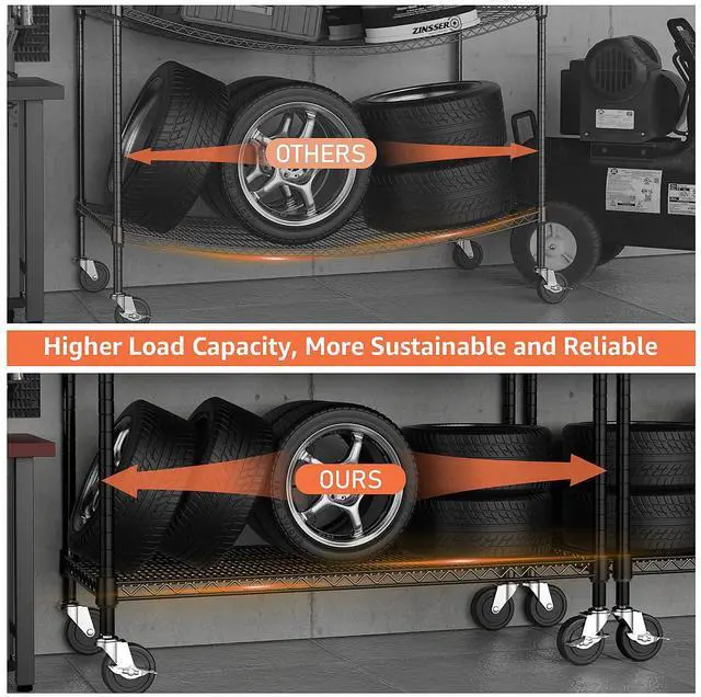 Alt view image 4 of 7 - M 53" W Storage Shelves 1760LBS 4 Tier Metal Shelving Unit with Wheels Heavy Duty Garage Shelving Adjustable Wire Shelves for Pantry,Kitchen,Garage,Basement,Black 23.6" D x 53.2" W x 73.6" H