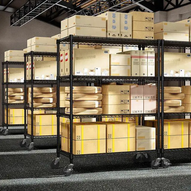 Alt view image 7 of 7 - M 53" W Storage Shelves 1760LBS 4 Tier Metal Shelving Unit with Wheels Heavy Duty Garage Shelving Adjustable Wire Shelves for Pantry,Kitchen,Garage,Basement,Black 23.6" D x 53.2" W x 73.6" H