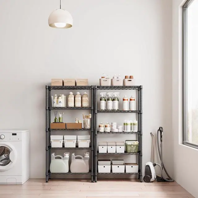 Alt view image 4 of 7 - M 1250 lbs 5 Tier Shelf Metal Storage Shelves Shelving Wire Rack Heavy Duty Closet Organizers for Garage Kitchen Bathroom Laundry Black 13.8" D x 29.5" W x 59.5" H