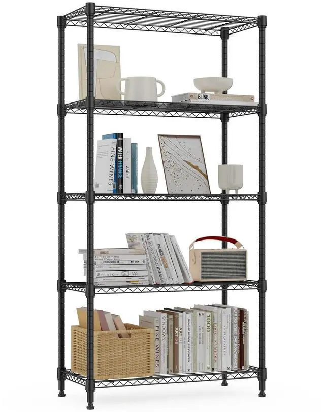 Main image of M 1250 lbs 5 Tier Shelf Metal Storage Shelves Wire Rack Closet Organizers for Garage Kitchen Bathroom Laundry Black 11.8" D x 29.5" W x 59.5" H