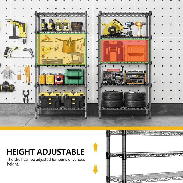 Alt view image 6 of 7 - M 1250 lbs 5 Tier Shelf Metal Storage Shelves Shelving Wire Rack Heavy Duty Closet Organizers for Garage Kitchen Bathroom Laundry Black 13.8" D x 29.5" W x 59.5" H