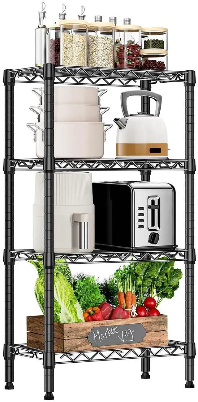 Main image of M 1000 lbs 4 Tier Shelf Metal Storage Shelves Wire Rack Closet Organizers with PP Board for Garage Kitchen Bathroom Laundry Black 11.8" D x 21.7" W x 39.5" H