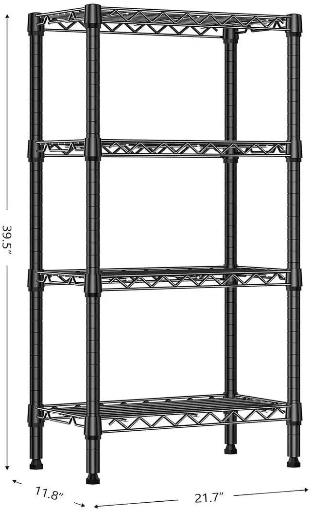 Alt view image 3 of 7 - M 1000 lbs 4 Tier Shelf Metal Storage Shelves Wire Rack Closet Organizers with PP Board for Garage Kitchen Bathroom Laundry Black 11.8" D x 21.7" W x 39.5" H