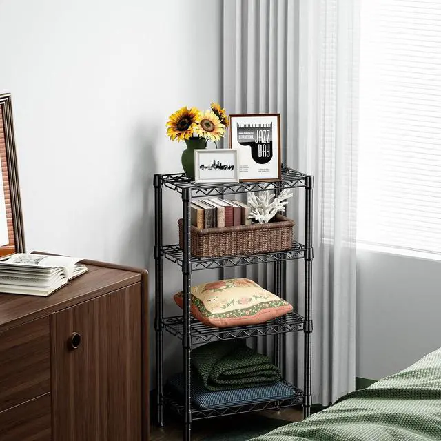 Alt view image 5 of 7 - M 1000 lbs 4 Tier Shelf Metal Storage Shelves Wire Rack Closet Organizers with PP Board for Garage Kitchen Bathroom Laundry Black 11.8" D x 21.7" W x 39.5" H