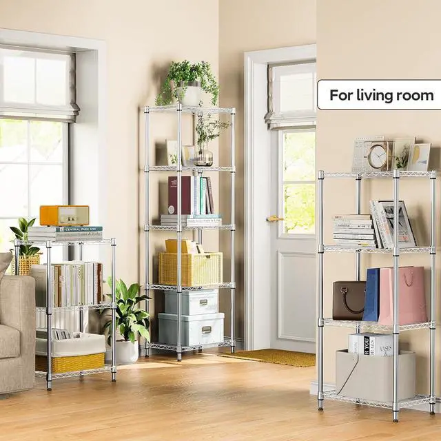 Alt view image 2 of 7 - M 4 Tiers Shelf Metal Storage Shelves Wire Rack Closet Organizers with Wheel for Garage Kitchen Bathroom Laundry Chrome 11.8" D x 17.7" W x 41.9" H