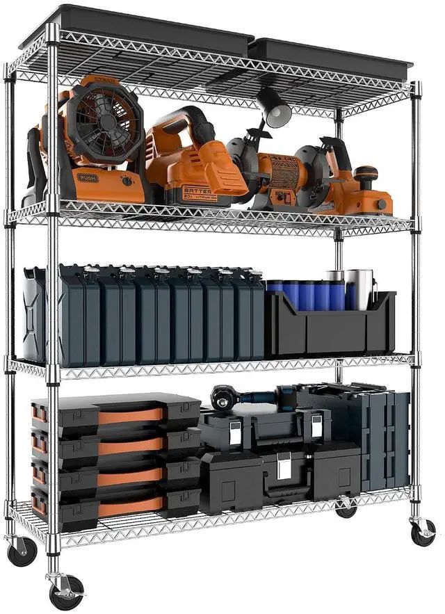 Main image of M 4 Tiers Storage Shelves Load 1400LBS, Metal Shelving Wire Metal Shelving Unit Shelves for Storage Adjustable Garage Shelving for Pantry Kitchen Garage Chrome 17.7" D x 47.3" W x 62.7" H