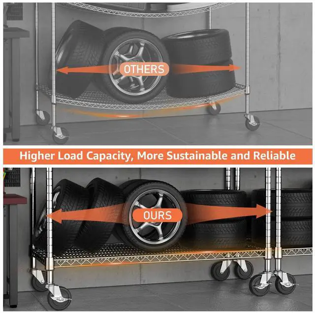 Alt view image 5 of 7 - M 4 Tiers Storage Shelves Load 1400LBS, Metal Shelving Wire Metal Shelving Unit Shelves for Storage Adjustable Garage Shelving for Pantry Kitchen Garage Chrome 17.7" D x 47.3" W x 62.7" H