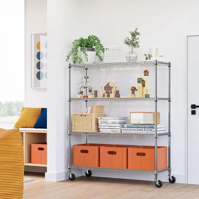 Alt view image 6 of 7 - M 4 Tiers Storage Shelves Load 1400LBS, Metal Shelving Wire Metal Shelving Unit Shelves for Storage Adjustable Garage Shelving for Pantry Kitchen Garage Chrome 17.7" D x 47.3" W x 62.7" H