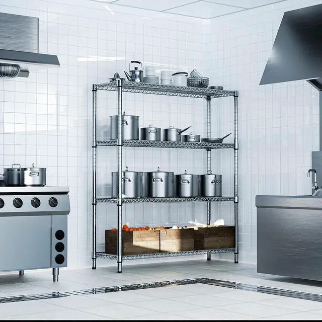 Alt view image 2 of 7 - M 2800 LBS 59" W 4 Tier Storage Shelves Rack Metal Wire Shelving Unit, Storage Standing Shelf Organizer for Laundry Bathroom Kitchen Pantry Garage Utility Room, Chrome 17.7" D x 59.1" W x 70.4" H