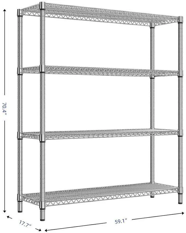 Alt view image 3 of 7 - M 2800 LBS 59" W 4 Tier Storage Shelves Rack Metal Wire Shelving Unit, Storage Standing Shelf Organizer for Laundry Bathroom Kitchen Pantry Garage Utility Room, Chrome 17.7" D x 59.1" W x 70.4" H