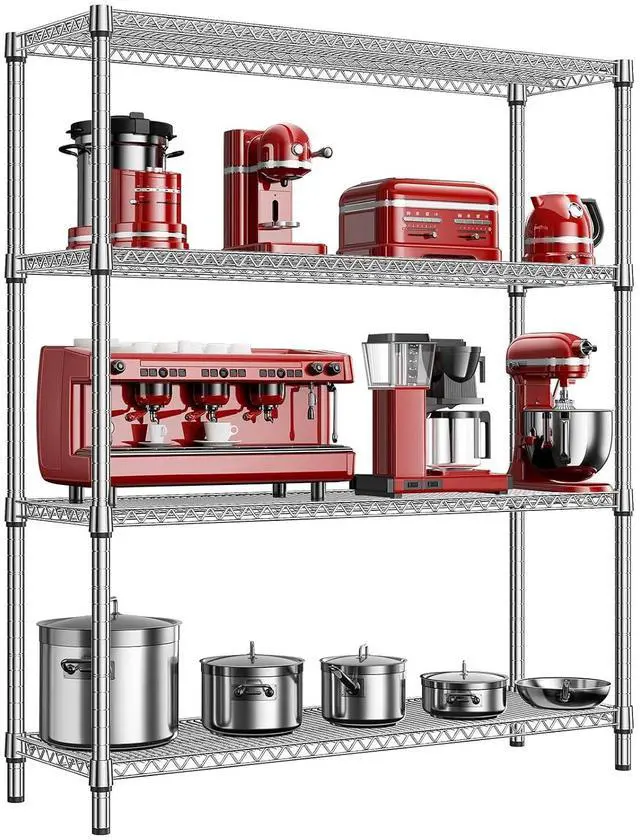 Main image of M 2800 LBS 59" W 4 Tier Storage Shelves Rack Metal Wire Shelving Unit, Storage Standing Shelf Organizer for Laundry Bathroom Kitchen Pantry Garage Utility Room, Chrome 17.7" D x 59.1" W x 70.4" H