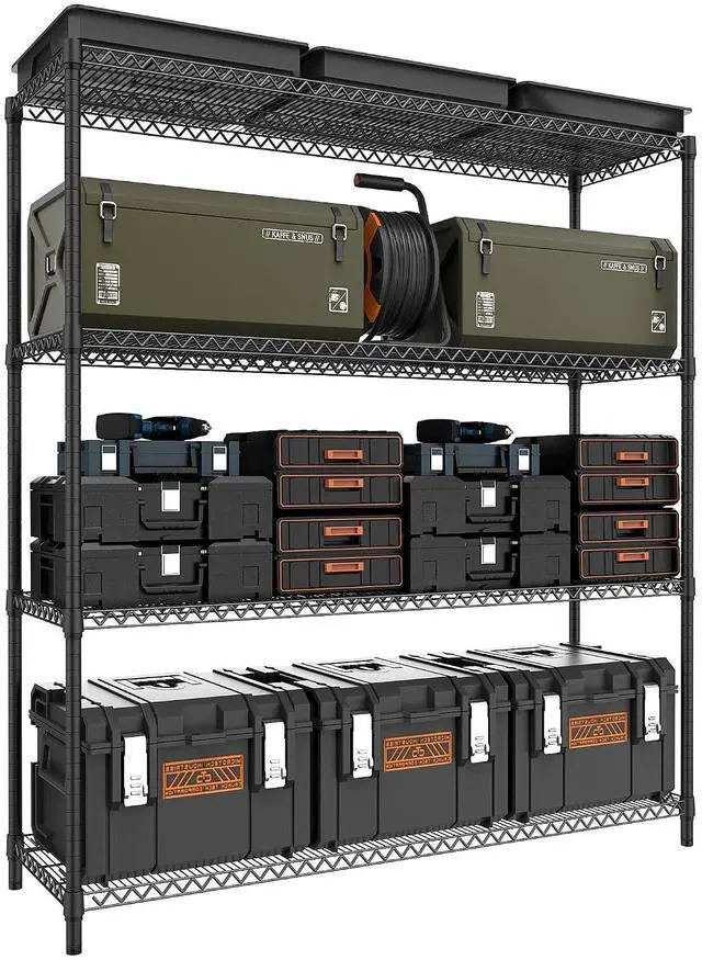 Main image of M 2800LBS 59" W 4 Tiers Storage Shelves Load, Metal Shelving Wire Metal Shelving Unit Shelves for Storage Adjustable Garage Shelving for Pantry Kitchen Garage Black 17.7" D x 59.1" W x 70.4" H