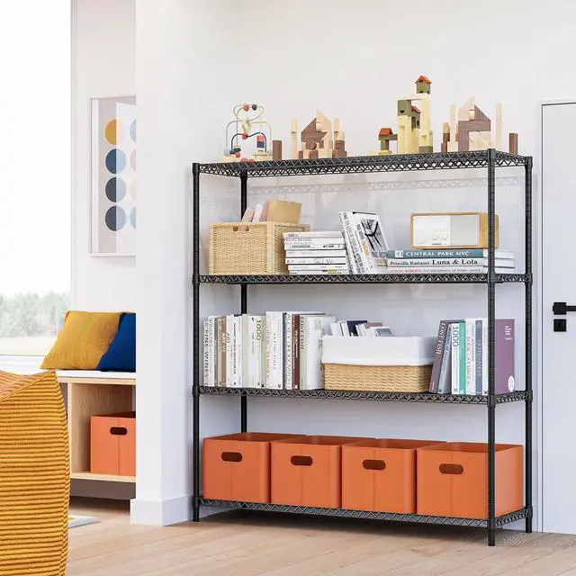 Alt view image 4 of 7 - M 2800LBS 59" W 4 Tiers Storage Shelves Load, Metal Shelving Wire Metal Shelving Unit Shelves for Storage Adjustable Garage Shelving for Pantry Kitchen Garage Black 17.7" D x 59.1" W x 70.4" H