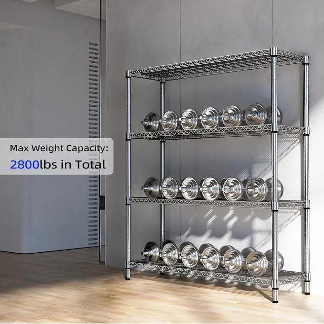 Alt view image 7 of 7 - M 2800 LBS 59" W 4 Tier Storage Shelves Rack Metal Wire Shelving Unit, Storage Standing Shelf Organizer for Laundry Bathroom Kitchen Pantry Garage Utility Room, Chrome 17.7" D x 59.1" W x 70.4" H