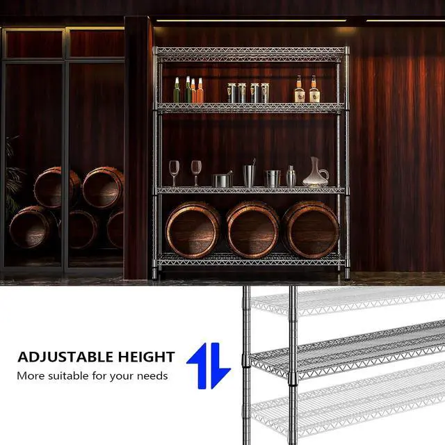 Alt view image 6 of 7 - M 2800 LBS 59" W 4 Tier Storage Shelves Rack Metal Wire Shelving Unit, Storage Standing Shelf Organizer for Laundry Bathroom Kitchen Pantry Garage Utility Room, Chrome 17.7" D x 59.1" W x 70.4" H
