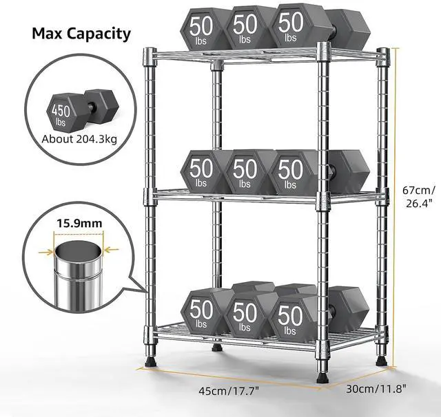 Alt view image 3 of 7 - M 450 lbs Wire Storage Shelving 3-Tier Utility Shelving Unit Steel Organizer Wire Rack for Home,Kitchen,Office,Chrome,irongrey,White(11.8" D x 17.7" W x 26.4" H)