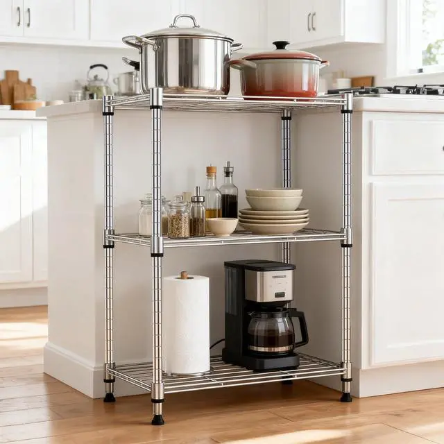 Alt view image 6 of 7 - M 450 lbs Wire Storage Shelving 3-Tier Utility Shelving Unit Steel Organizer Wire Rack for Home,Kitchen,Office,Chrome(11.8" D x 17.7" W x 26.4" H) (Pack of 2)