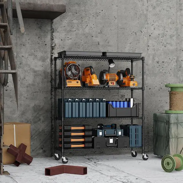 Alt view image 2 of 7 - M 4 Tiers Storage Shelves Load 1400LBS, Metal Shelving Wire Metal Shelving Unit Shelves for Storage Adjustable Garage Shelving for Pantry Kitchen Garage Black 17.7" D x 47.3" W x 62.7" H