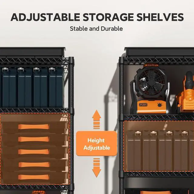 Alt view image 4 of 7 - M 4 Tiers Storage Shelves Load 1400LBS, Metal Shelving Wire Metal Shelving Unit Shelves for Storage Adjustable Garage Shelving for Pantry Kitchen Garage Black 17.7" D x 47.3" W x 62.7" H