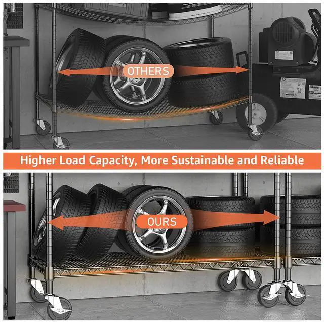 Alt view image 5 of 7 - M 4 Tiers Storage Shelves Load 1400LBS, Metal Shelving Wire Metal Shelving Unit Shelves for Storage Adjustable Garage Shelving for Pantry Kitchen Garage Black 17.7" D x 47.3" W x 62.7" H