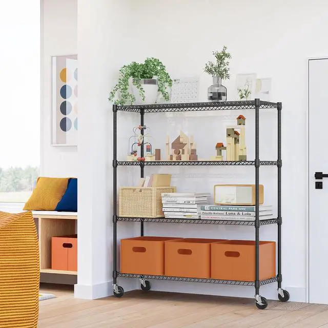 Alt view image 6 of 7 - M 4 Tiers Storage Shelves Load 1400LBS, Metal Shelving Wire Metal Shelving Unit Shelves for Storage Adjustable Garage Shelving for Pantry Kitchen Garage Black 17.7" D x 47.3" W x 62.7" H