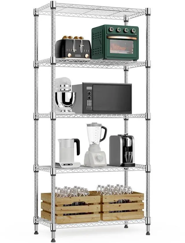 Main image of M 1250 lbs 5 Tier Shelf Metal Storage Shelves Wire Rack Closet Organizers for Garage Kitchen Bathroom Laundry Black 11.8" D x 23.6" W x 59.5" H