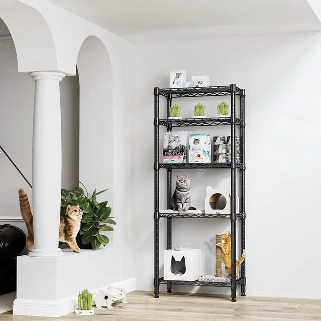 Alt view image 2 of 7 - M 1250 lbs 5 Tier Shelf Metal Storage Shelves Wire Rack Closet Organizers for Garage Kitchen Bathroom Laundry Black 11.8" D x 23.6" W x 59.5" H