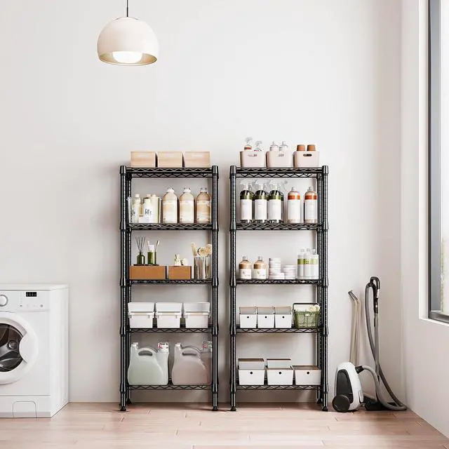 Alt view image 4 of 7 - M 1250 lbs 5 Tier Shelf Metal Storage Shelves Wire Rack Closet Organizers for Garage Kitchen Bathroom Laundry Black 11.8" D x 23.6" W x 59.5" H