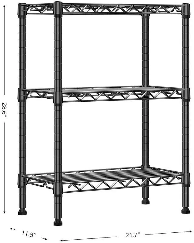Alt view image 3 of 7 - M 750 lbs 3 Tier Shelf Metal Storage Shelves Wire Rack Closet Organizers with PP Board for Garage Kitchen Bathroom Laundry Black 11.8" D x 21.7" W x 28.6" H