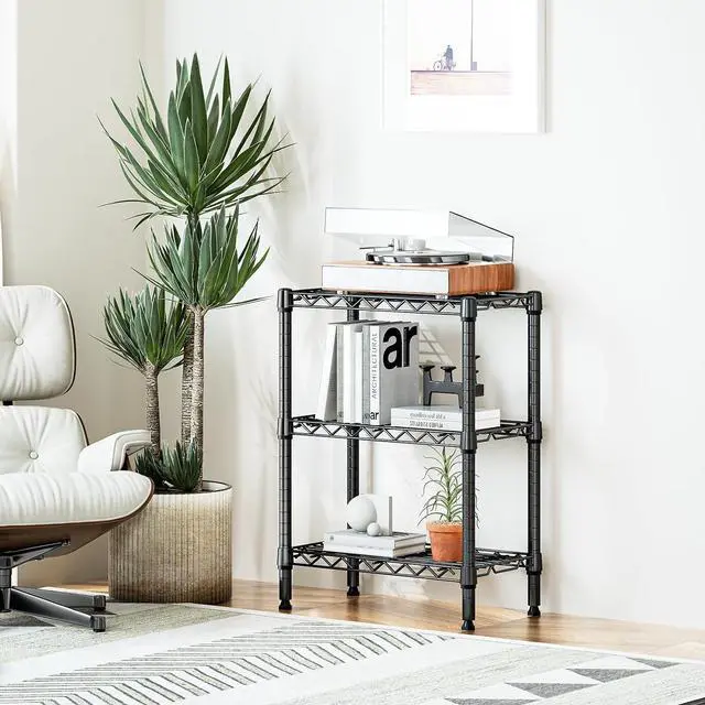 Alt view image 2 of 7 - M 750 lbs 3 Tier Shelf Metal Storage Shelves Wire Rack Closet Organizers with PP Board for Garage Kitchen Bathroom Laundry Black 11.8" D x 21.7" W x 28.6" H