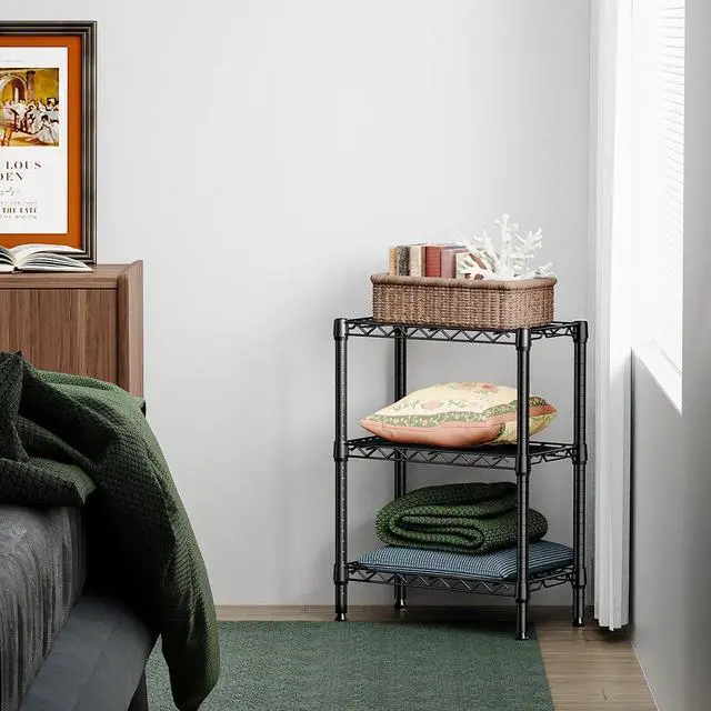 Alt view image 5 of 7 - M 750 lbs 3 Tier Shelf Metal Storage Shelves Wire Rack Closet Organizers with PP Board for Garage Kitchen Bathroom Laundry Black 11.8" D x 21.7" W x 28.6" H
