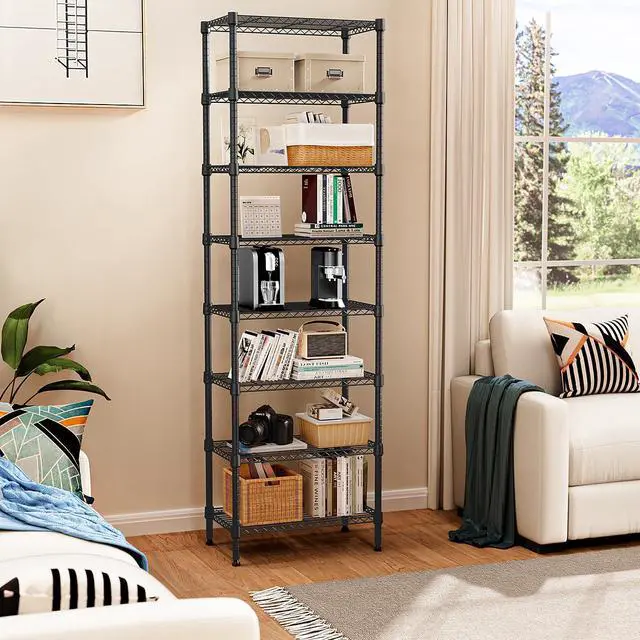 Alt view image 2 of 7 - M 8 Tier 2000 lbs Storage Rack Metal Wire Shelving Unit, Storage Standing Shelf Organizer for Laundry Bathroom Kitchen Pantry Closet Garage Basement Utility Room, Black 13.8" D x 23.6" W x 79.5" H