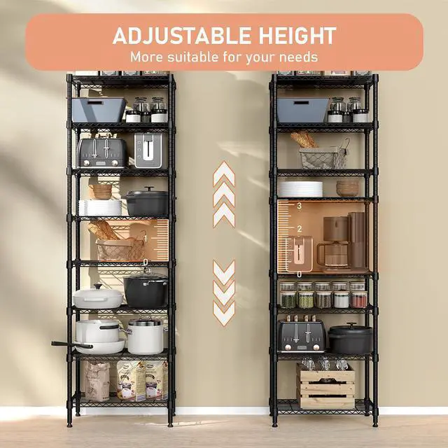 Alt view image 5 of 7 - M 8 Tier 2000 lbs Storage Rack Metal Wire Shelving Unit, Storage Standing Shelf Organizer for Laundry Bathroom Kitchen Pantry Closet Garage Basement Utility Room, Black 13.8" D x 23.6" W x 79.5" H