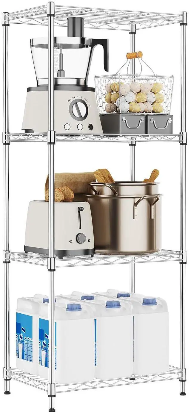 Main image of M 4 Tiers Shelf Metal Storage Shelves Wire Rack Closet Organizers with Wheel for Garage Kitchen Bathroom Laundry Chrome 11.8" D x 17.7" W x 41.9" H