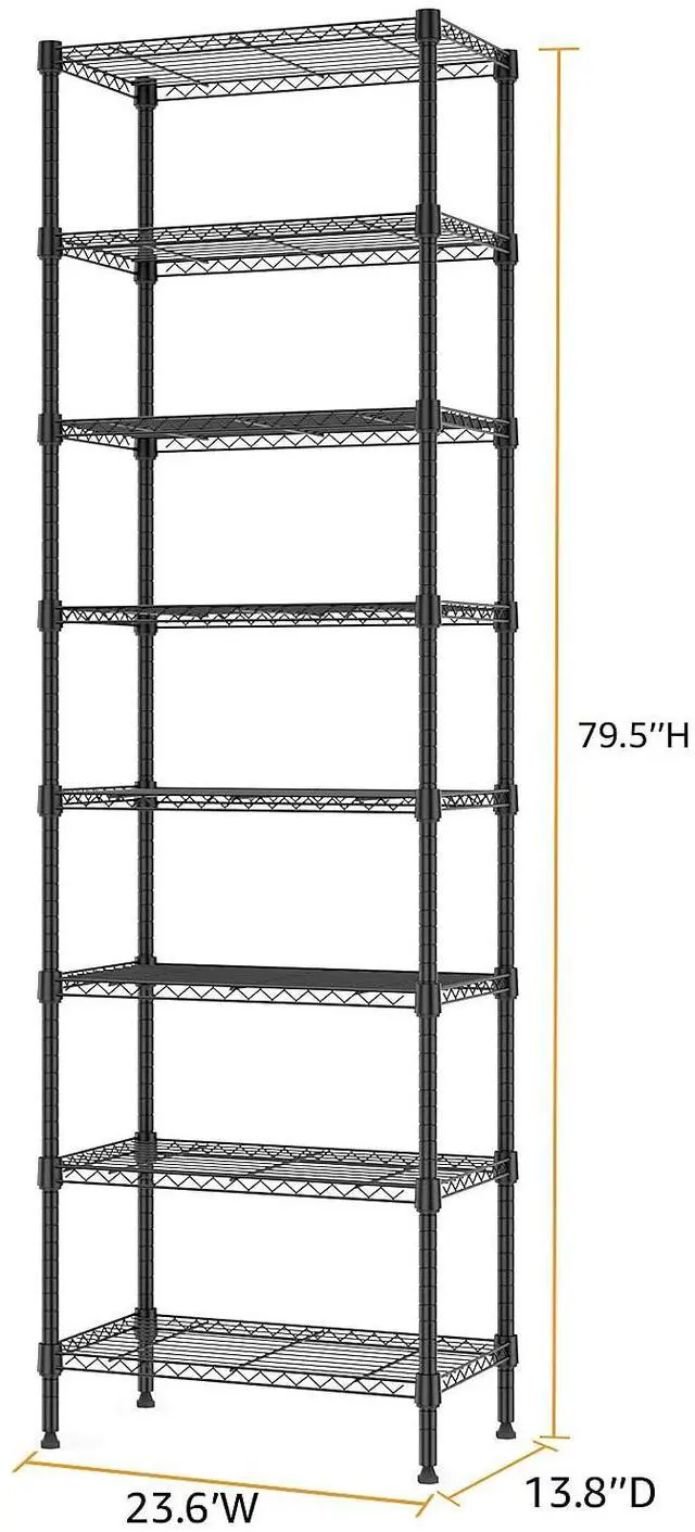 Alt view image 3 of 7 - M 8 Tier 2000 lbs Storage Rack Metal Wire Shelving Unit, Storage Standing Shelf Organizer for Laundry Bathroom Kitchen Pantry Closet Garage Basement Utility Room, Black 13.8" D x 23.6" W x 79.5" H