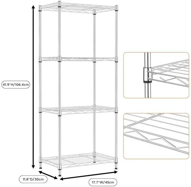 Alt view image 3 of 7 - M 4 Tiers Shelf Metal Storage Shelves Wire Rack Closet Organizers with Wheel for Garage Kitchen Bathroom Laundry Chrome 11.8" D x 17.7" W x 41.9" H