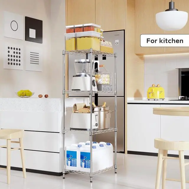Alt view image 7 of 7 - M 4 Tiers Shelf Metal Storage Shelves Wire Rack Closet Organizers with Wheel for Garage Kitchen Bathroom Laundry Chrome 11.8" D x 17.7" W x 41.9" H