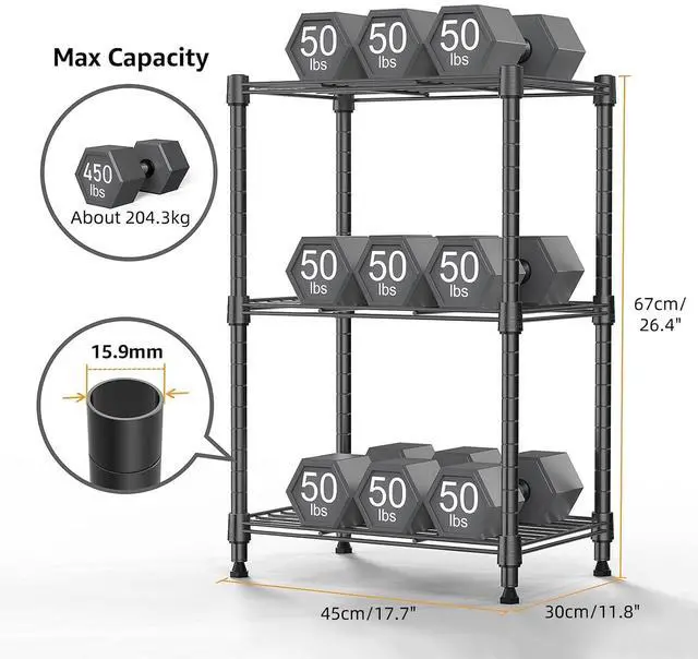 Alt view image 3 of 7 - M 450 lbs Steel Storage Shelving 3-Tier Utility Shelving Unit Steel Organizer Wire Rack for Home,Kitchen,Office (11.8" D x 17.7" W x 26.3" H) (Pack of 2)