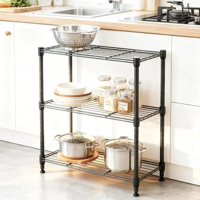 Alt view image 6 of 7 - M 450 lbs Steel Storage Shelving 3-Tier Utility Shelving Unit Steel Organizer Wire Rack for Home,Kitchen,Office (11.8" D x 17.7" W x 26.3" H) (Pack of 2)