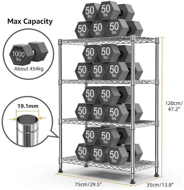 Alt view image 3 of 7 - M 1000 lbs Storage Shelving Steel Heavy Duty 4-Tier Utility Shelving Unit Steel Organizer Wire Rack for Home,Kitchen,Office,Chrome (13.7" D x 29.5" W x 47.2" H)