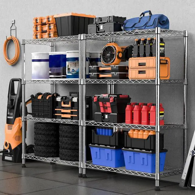 Alt view image 7 of 7 - M 1000 lbs Storage Shelving Steel Heavy Duty 4-Tier Utility Shelving Unit Steel Organizer Wire Rack for Home,Kitchen,Office,Chrome (13.7" D x 29.5" W x 47.2" H)