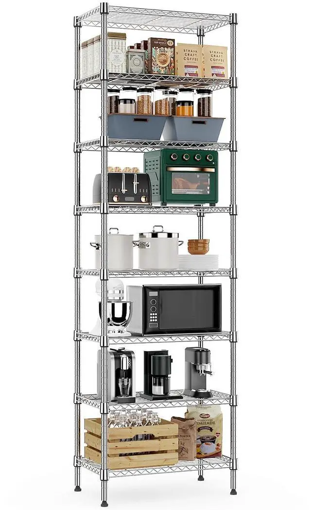 Main image of M 8 Tier 2000 lbs Storage Rack Metal Wire Shelving Unit, Storage Standing Shelf Organizer for Laundry Bathroom Kitchen Pantry Closet Garage Utility Room, Chrome 13.8" D x 23.6" W x 79.5" H